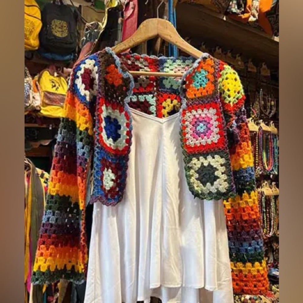 Handmade Bohemian Rainbow Short Cardigan S